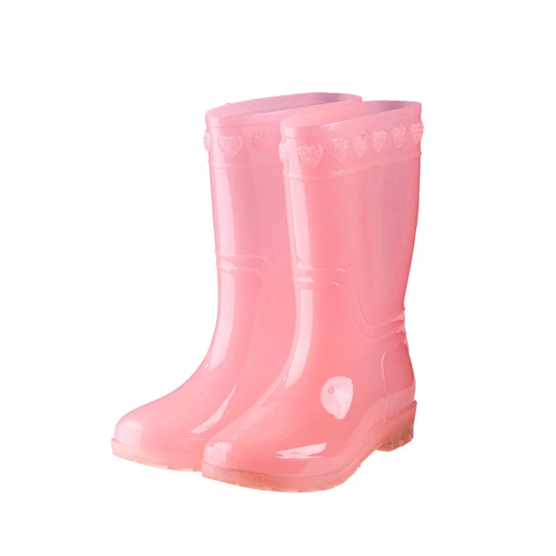 Flat Platform Mid-Calf Rain Boots for Women Fashion Jelly Color Waterproof PVC Water Shoes Winter Transparent Warm Rain Shoes
