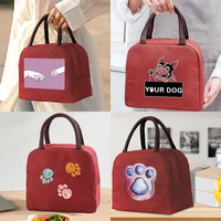 dog footprints print pattern cooler lunch bag portable insulated canvas bento tote thermal school picnic food storage pouch