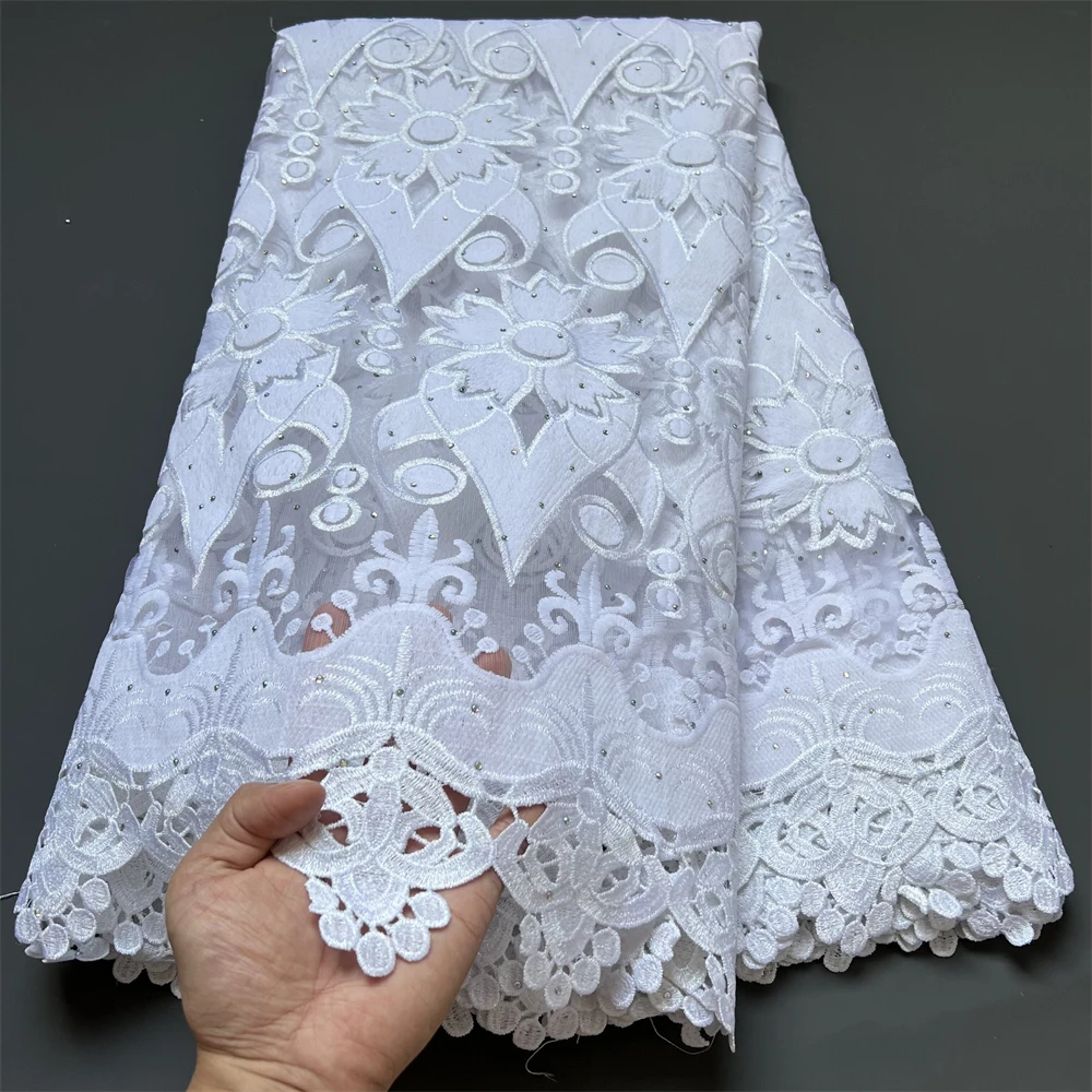 Latest African Wedding Dresses Lace Fabric 2022 High Quality Embroidery For Women 100% Pure Cotton Lace Fabrics Nigerian 5 Yards