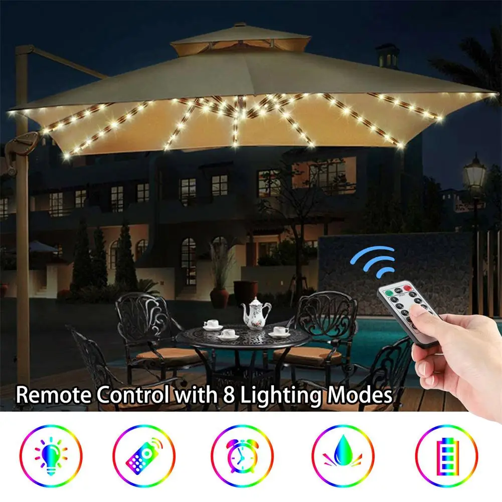 

Outdoor Garden Umbrellas 104led Light Waterproof Color-changing Light With Remote Control For Patio Shade Beach Decoration