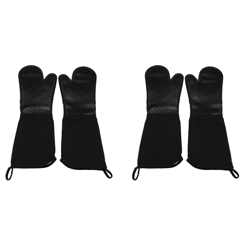 

New Extra Long Silicone Oven Mitts Heavy Duty Commercial Grade Oven Mitts Bbq Gloves With Quilted Cotton Lining 4 Pack