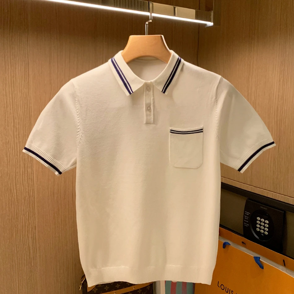 

2022 Men Summer New Short Sleeve Slim Fit Tees Male Solid Color Knitted Polo Shirt Mens Casual Polos Streetwear POLO Homme A71