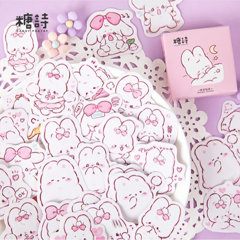 

45PCS Boxed Poof Rabbit Daily Handbook Notebook DIY Decorative Stickers Closure Stickers Kawaii Stickers Cheap Stationery