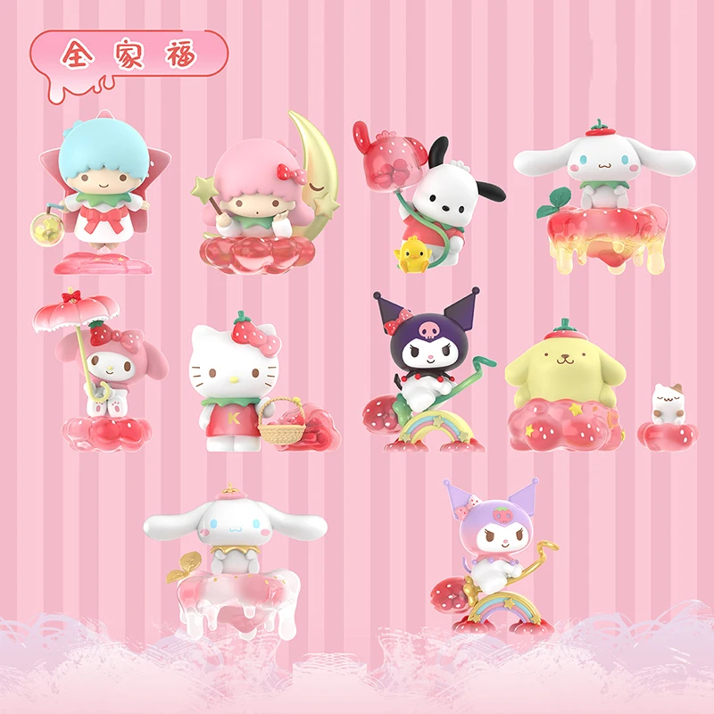 

Sanrio Characters Sweet Strawberry Paradise Blind Box Kuromi Pochacco Cinnamoroll Dolls Action Figure Table Ornaments Kids Gifts