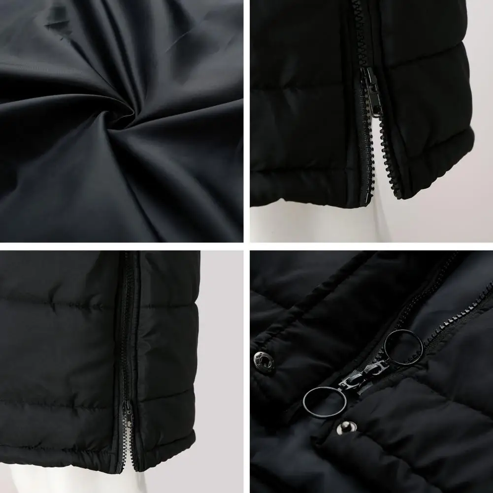 Long Sleeve Pockets Buttons Zipper Placket Thickened Striped Quilted Women Coat Winter Solid Color Hooded Mid-length Down Jacket