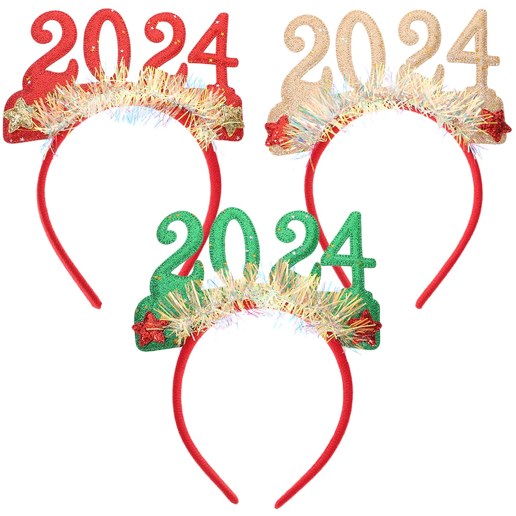 

3pcs New Year Headbands 2024 New Year Eve Headpiece Holiday Hair Accessories