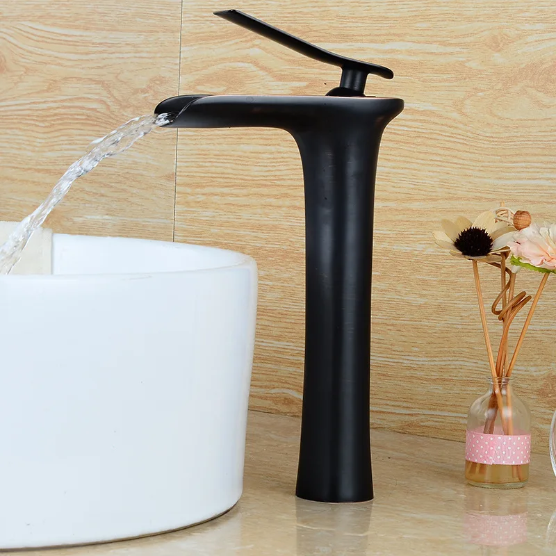 

Black Copper European Style Faucet Hotel Bathroom Hot And Cold Water Mixing waterfall Basin Faucet
