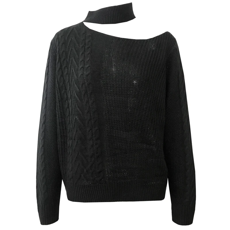 

Women Long Sleeve Turtleneck Sweater Sexy Irregular Cutout Off Shoulder Pullover Top Cable Knit Solid Color Loose Jumper