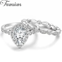 trumium 1 5ct 925 sterling silver bridal ring sets teardrop cz engagement rings vintage promise rings wedding bands for women