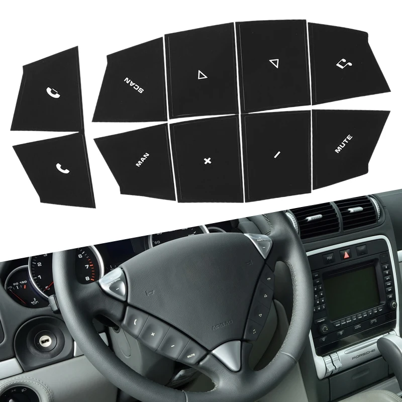 

1 компл. Кнопки управления рулевым колесом автомобиля ремонт наклейки подходят для Porsche Cayenne 2003 2004 2005 2006 черный винил