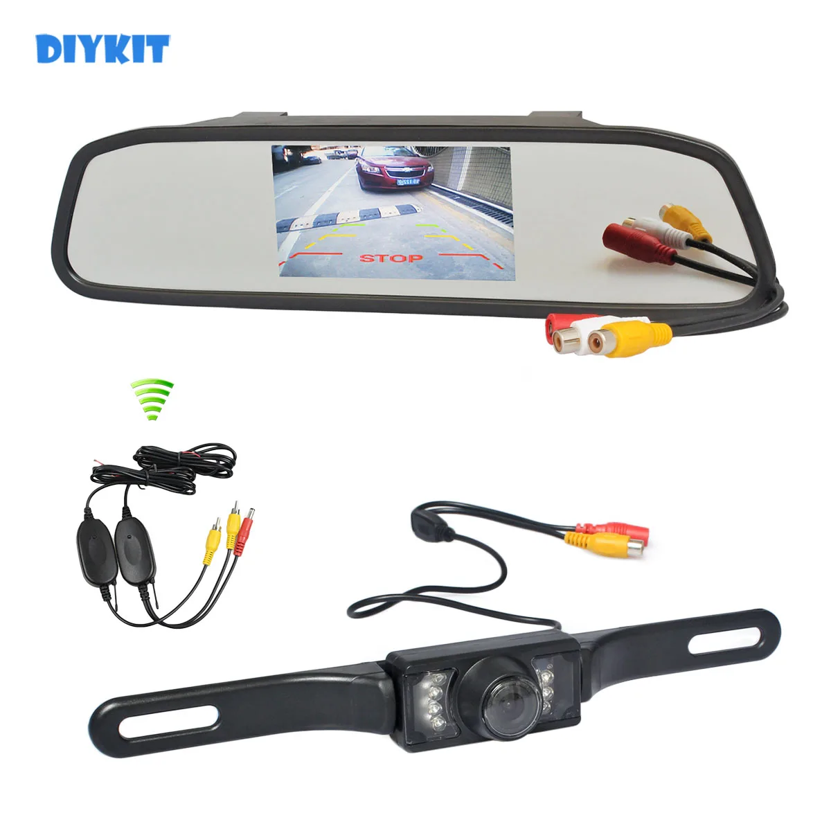 

DIYKIT Wireless 4.3inch TFT LCD Display Rear View Monitor Car Mirror Monitor IR Backup Car Camera Parking Assistance System Kit