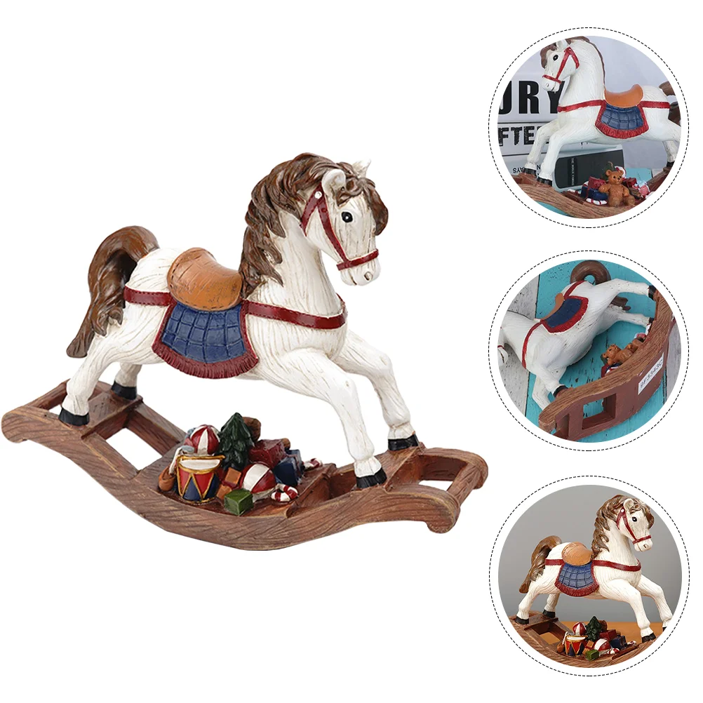

Stable Christmas Xmas Cartoon Party Hobbyhorse Ornament Holiday Hobbyhorse Table Rocking Horse Resin Rocking Horse Statue