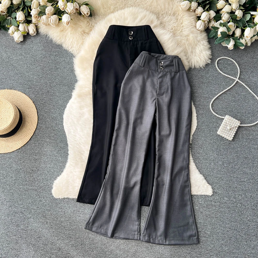 

Брюки-клеш с высокой талией, тонкие широкие облегающие штаны с завышенной талией, Костюмные штаны, лето