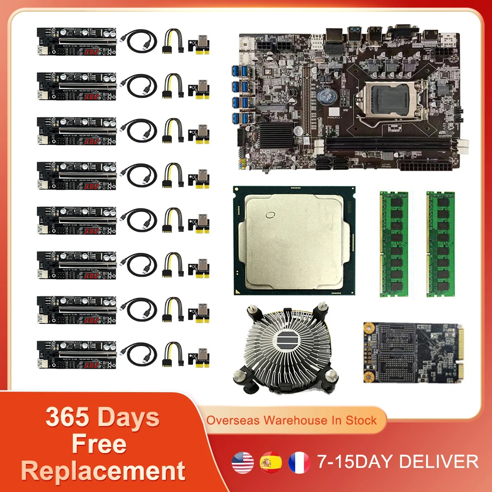 

Набор материнской платы для майнинга BTC B75, комплект с кулером ЦП LGA 1155 DDR3 SATA USB3.0, поддержка графической карты 8 GPU, Майнер биткоинов ETH