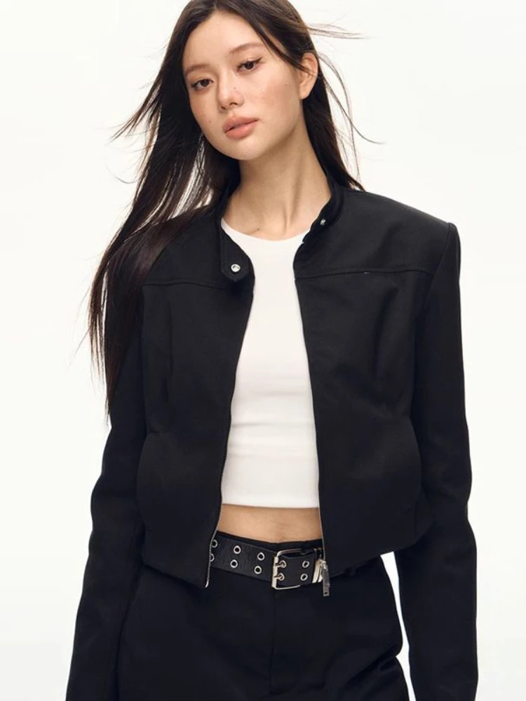 HOUZHOU черные укороченные куртки-бомберы женские Y2k винтажные базовые