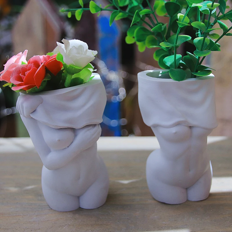 

Shy Stripping Female Vase Silicone Mold Handmade Flower Pot Pen Holder Potted Resin Mold Aromatherapy Gypsum Decoration