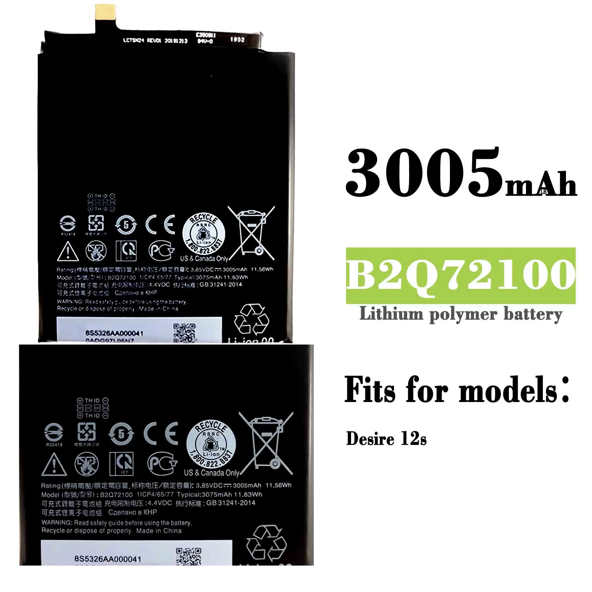 original HTC B2Q72100 3.85V 3075 mah cell phone battery for HTC D12S Desire 12S