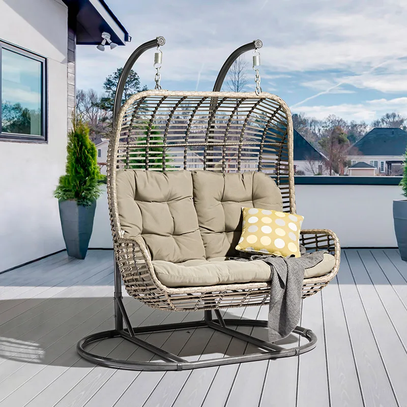 

Outdoor double swing hanging chair outdoor courtyard garden rattan hanging hanging basket chair balcony hanging basket