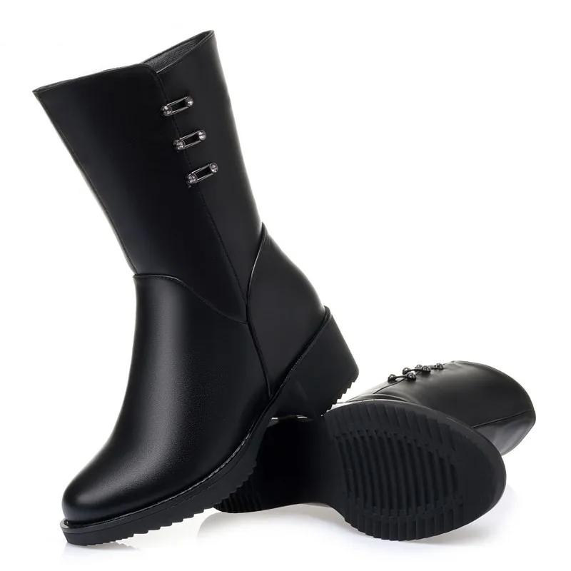 AIYUQI Women Winter Boots Wool 2023 New Genuine Leather Mid-high Boots Women Mid-heel Large Size Women Snow Boots