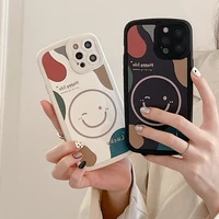 cartoon cute white black smile phone case for iphone 13 11 12 pro max xs xr x 8 7 plus se 2 camera lens protections back cover