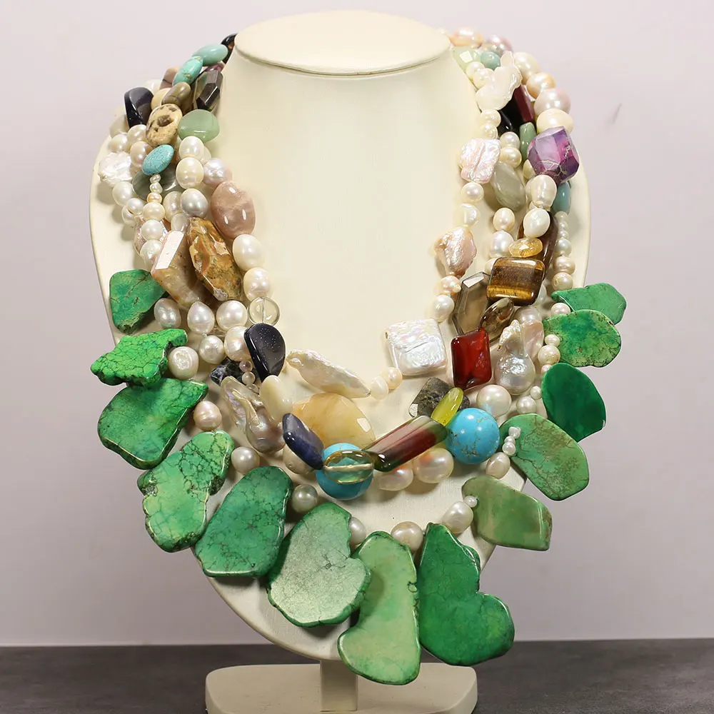 

GG ювелирные изделия в продаже 047 огромные 5 нитей натуральные жемчужные драгоценные камни разные цвета разнообразные формы жемчужное ожере...