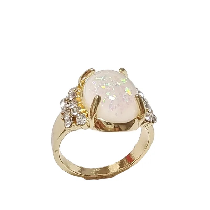 Vintage Female White Oval Opal Ring Charm Gold Color Engagement Ring Luxury Crystal Stone Big Wedding Rings for Women Jewelry images - 6