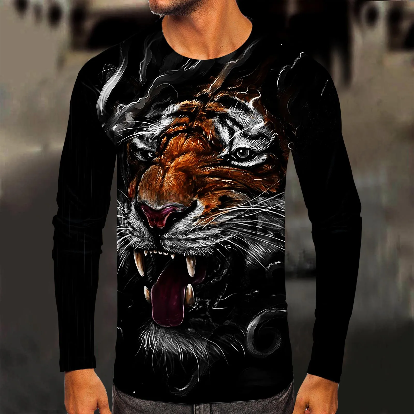 

Мужская Повседневная футболка с длинным рукавом, круглым вырезом и принтом