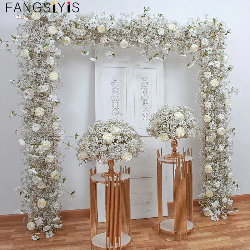 

Artificial Baby Breath Rose Flower Row Wedding Backdrop Arch Arrangement Event Table Centerpieces Ball Party Floor Floral Runner