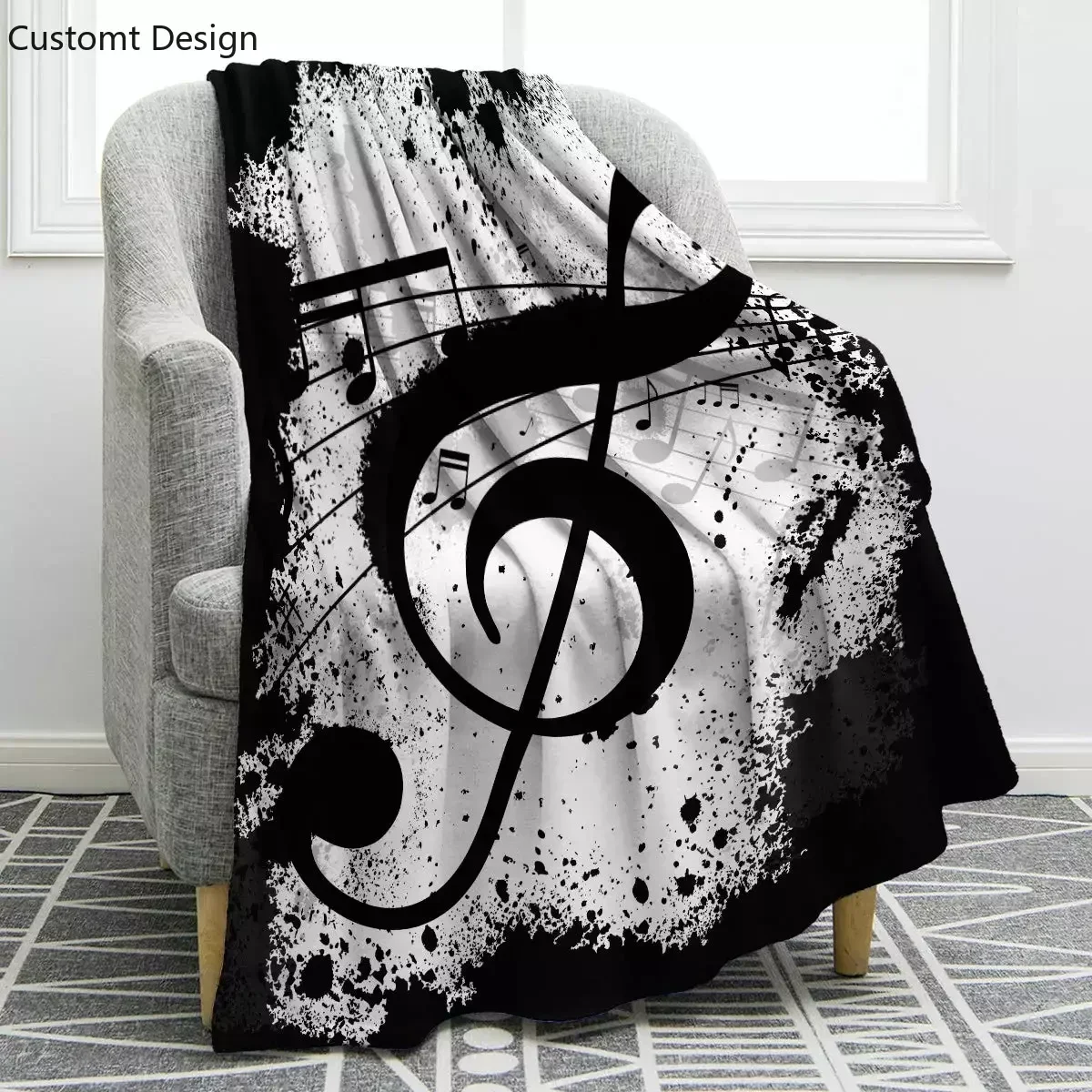 

Music Note Print Blanket Flannel Plush Throw Blankets Lightweight Warm All Season Soft Comfortable Fleece for Camping Travel Rug