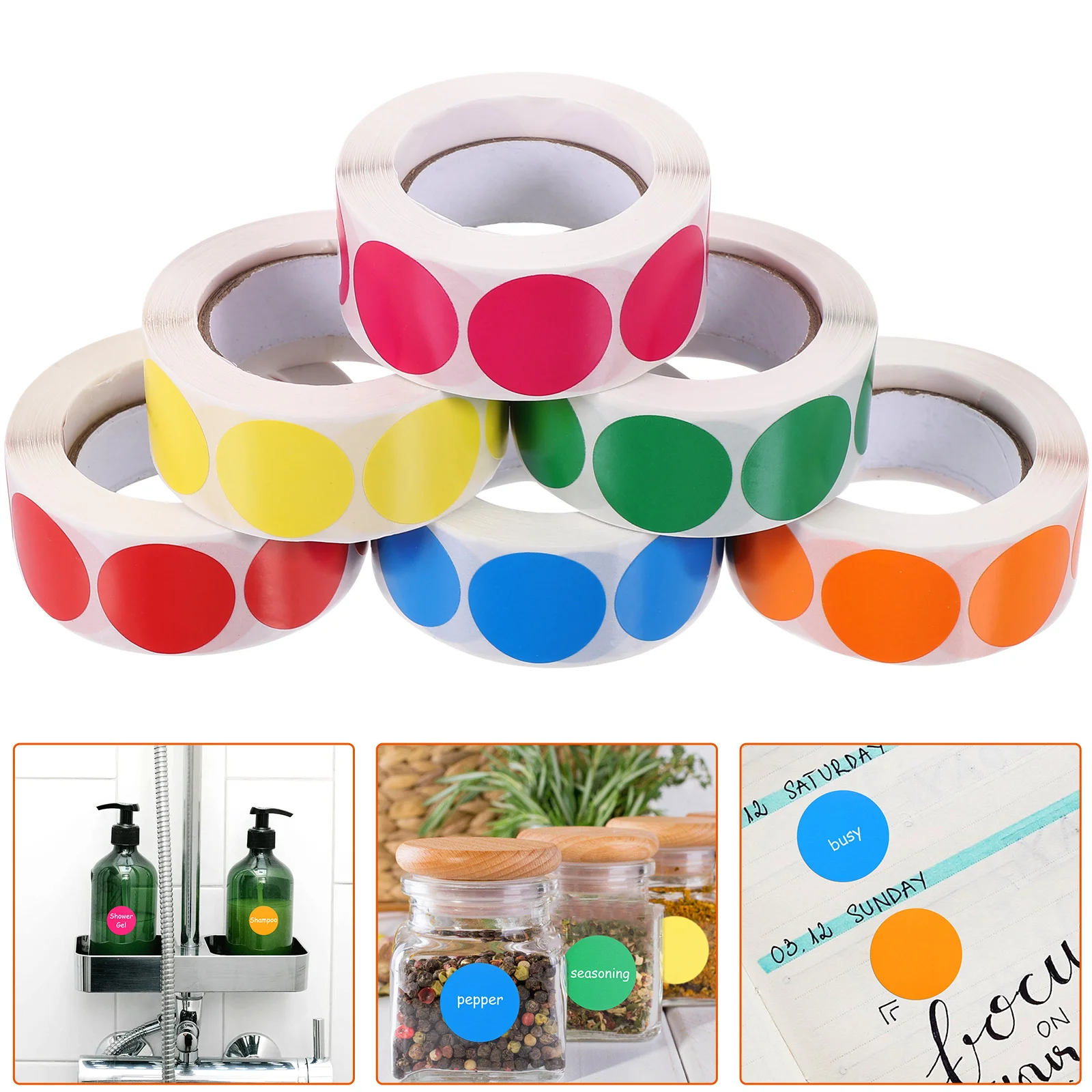 

6 рулонов круглых наклеек, яркие цветные круглые этикетки, круглые наклейки, Декор