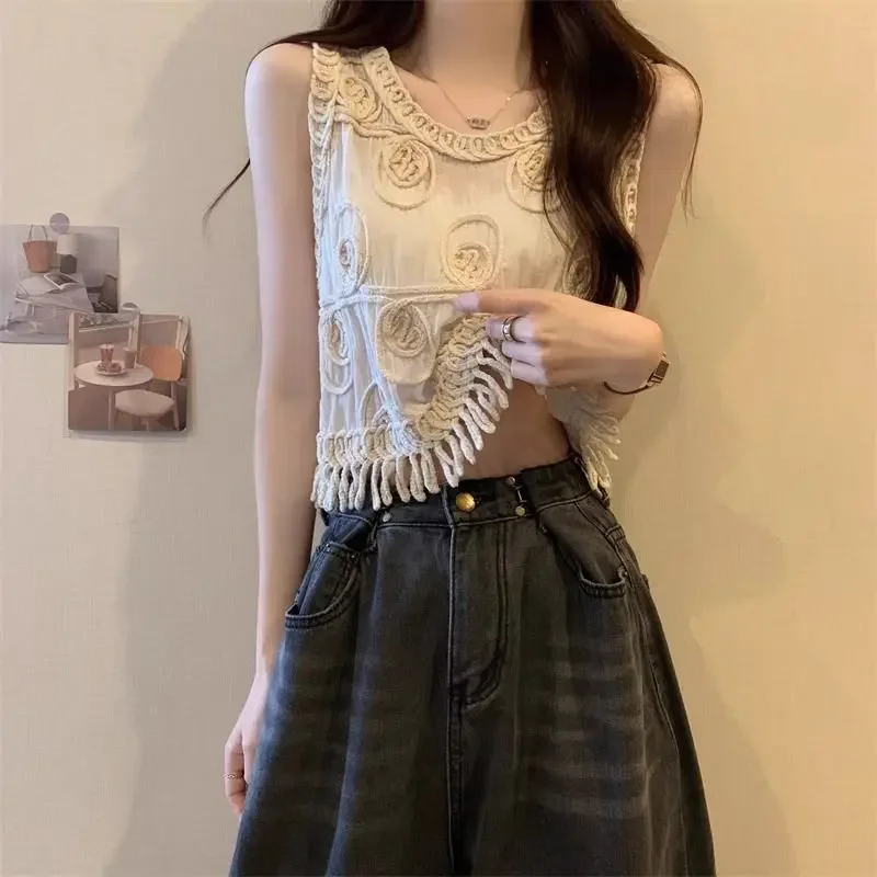 Новинка весна-лето стильный женский вязаный жилет нишевой дизайн укороченный