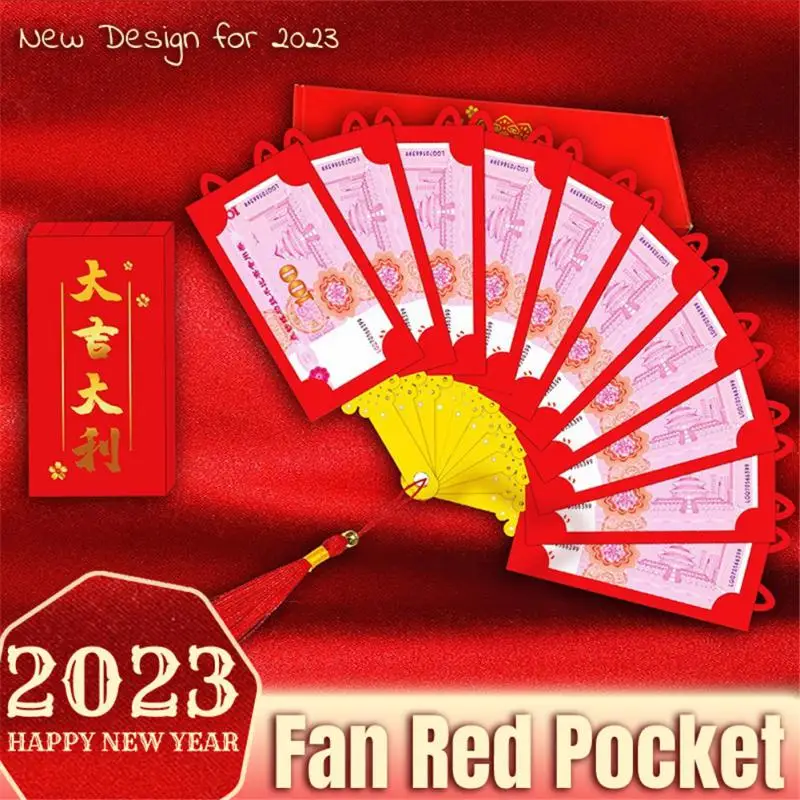 

2023 Creative New Year Red Envelopes Fan Shape Hongbao Chinese Spring Festival Red Pocket Best Wish Lucky Money Pockets Gift Bag