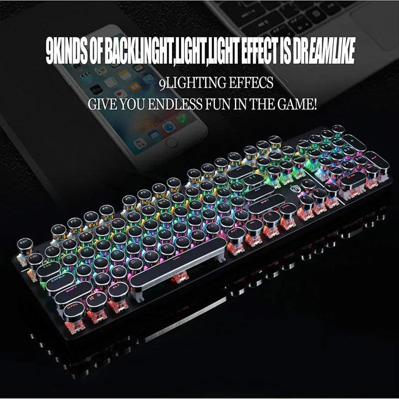 Механическая игровая клавиатура в стиле ретро с USB-разъемом 104 клавиши