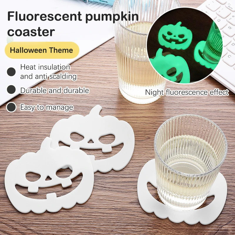 Glow Coaster Spooky Durable Halloween Pumpkin Coasters Placemats For Home Party Decoration Heat-resistant Fluorescent Coaster