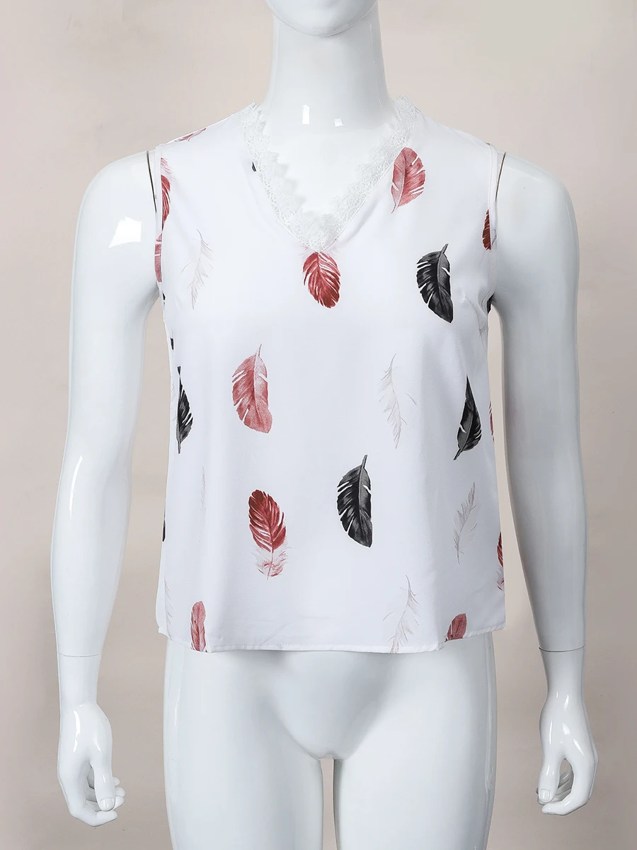 Finjani Tank Tops Plus Size Casual Loose Feather Print Tank Top Spring And Summer Polyester Top