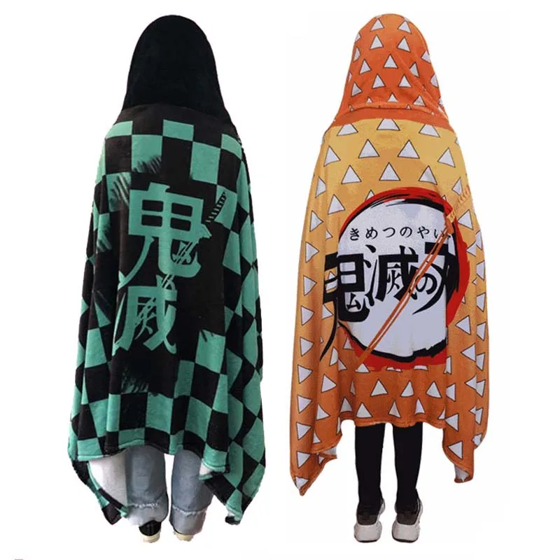 Anime Demon Slayer Kimetsu No Yaiba Blanket Cloak Cosplay Costume Kamado Nezuko Agatsuma Zenitsu Flannel Blanket Hoodie Shawl