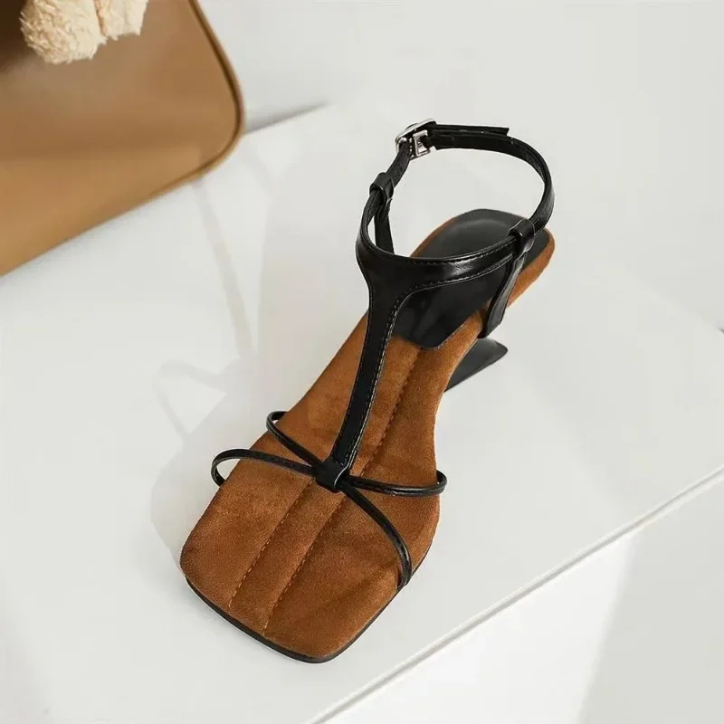 Сандалии женские из натуральной кожи босоножки с квадратным носком на высоком