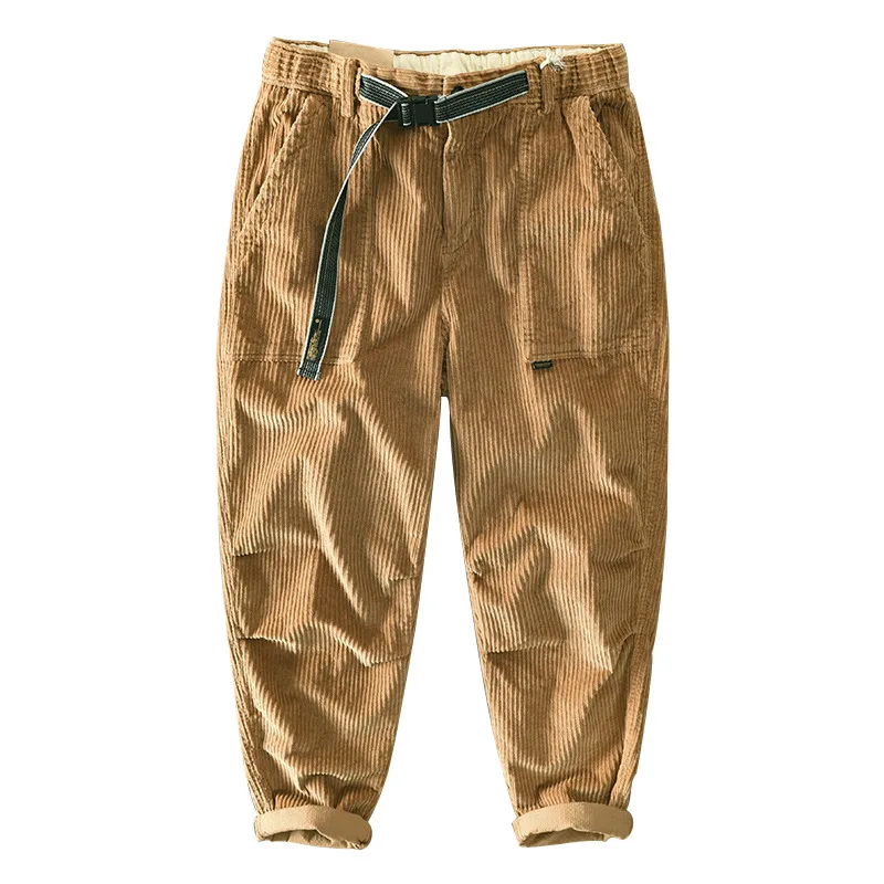 

Брюки мужские вельветовые однотонные, повседневные длинные плотные Фланелевые штаны, винтажная Рабочая одежда из чистого хлопка цвета хаки, IWinter