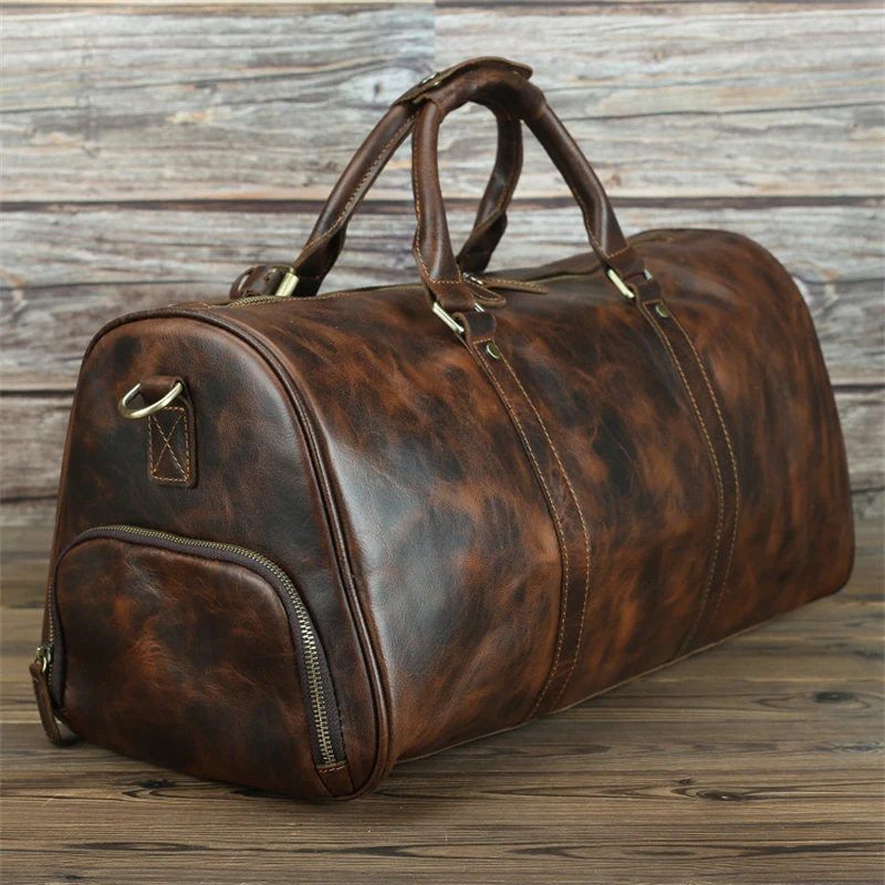 

Highend New Large Big Vintage Brown Coffee Genuine Crazy Horse Leather Business Men Travel Bag Cowhide Gym Duffle Luggage M218