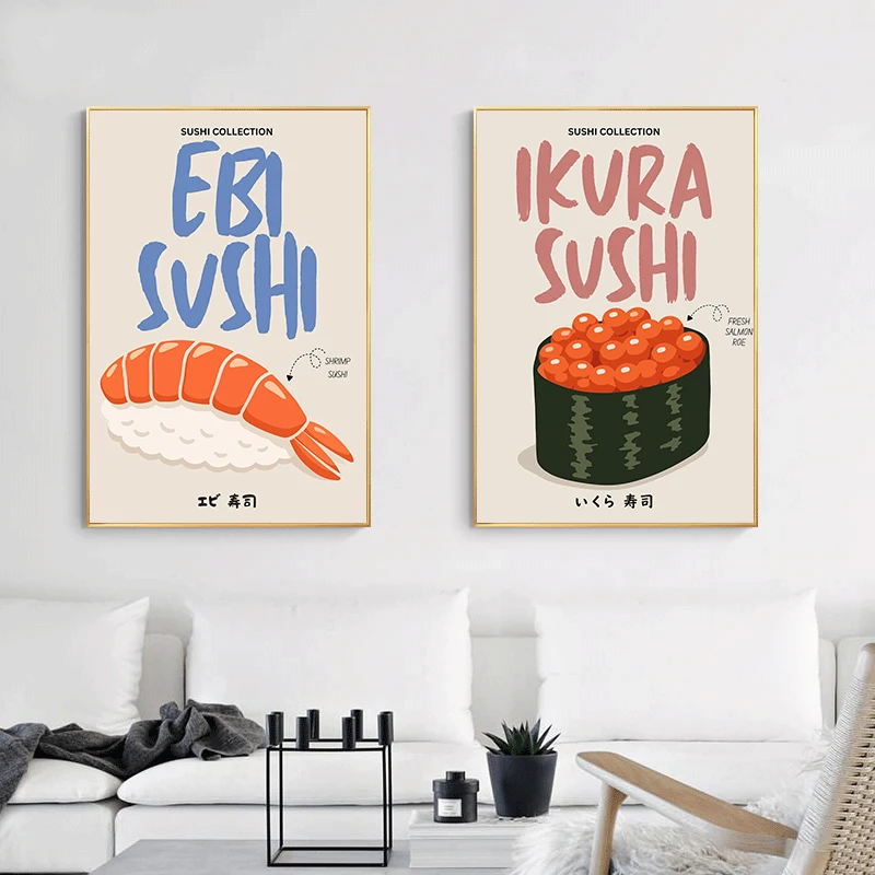 Фото Постеры Saba Sushi Ika с японской едой, минималистичные современные принты с масаго, картины на холсте, настенный декор для дома, гостиной, общежития №3