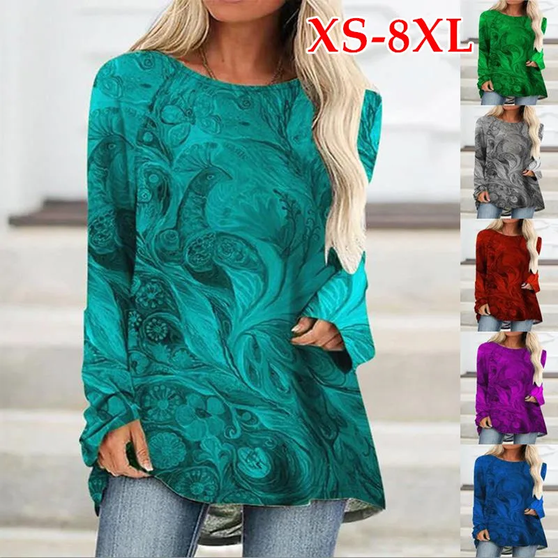 

XS-8XL Women Autumn and Winter Clothes Ladies Long Sleeve Tops 3D Abstract Printed Shirts Loose Tunic T-shirts Pullover Blouses