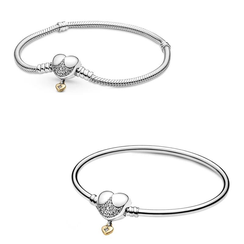 

Original Moments Heart Snake Chain Bracelet Bangle Fit Women 925 Sterling Silver Bead Charm Fashion Jewelry