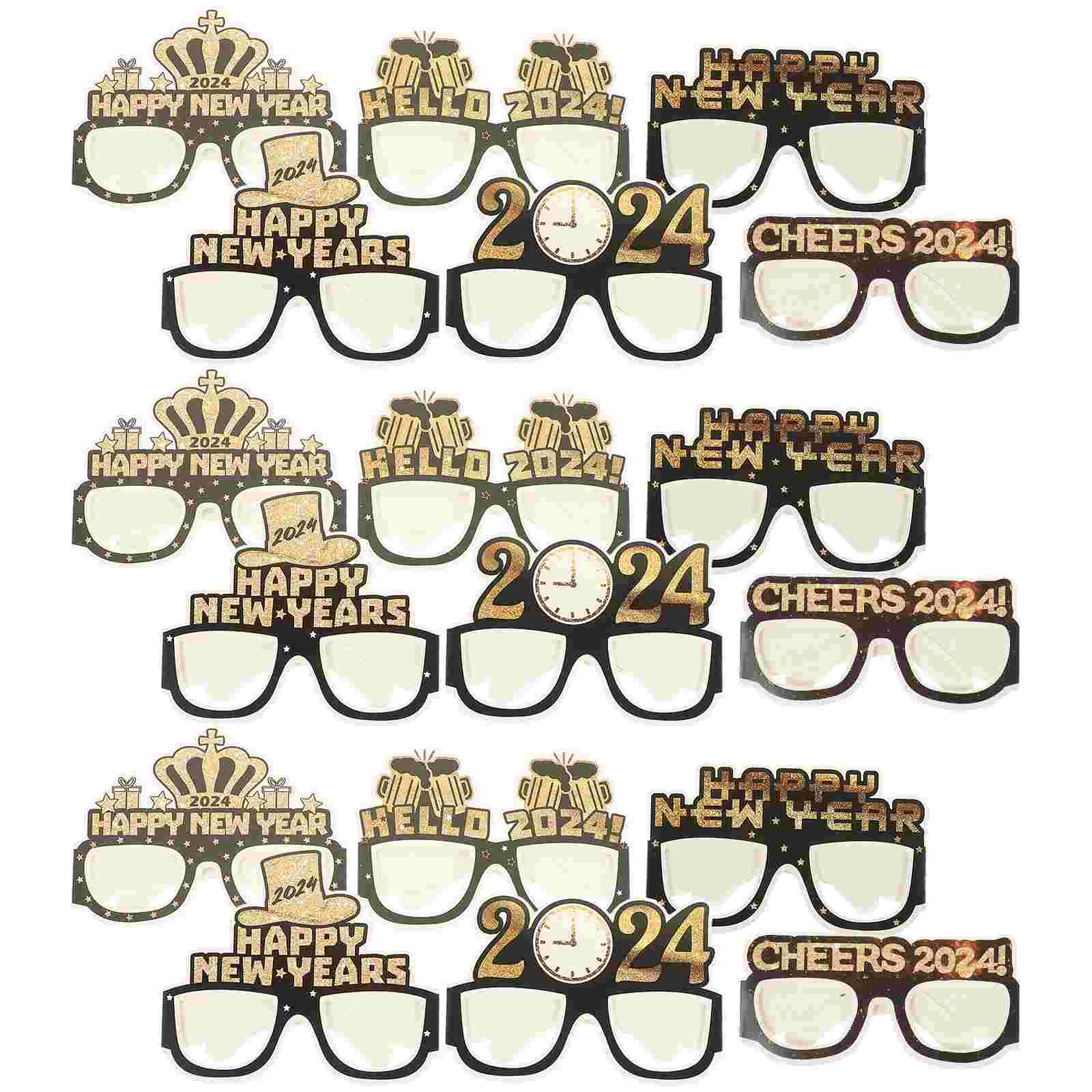 

18 Pcs New Year Photo Booth Props 2024 Glasses Cosplay Paper Party Decor Eyeglasses Frames Decorations