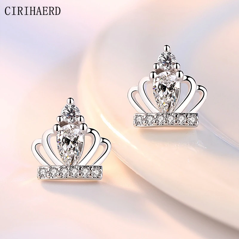 

Jewelry Trend 2022 Women's Stud Earrings Korean Accessories Luxury Unusual Crystal Diamond Crown Earrings Valentine's Day Gift