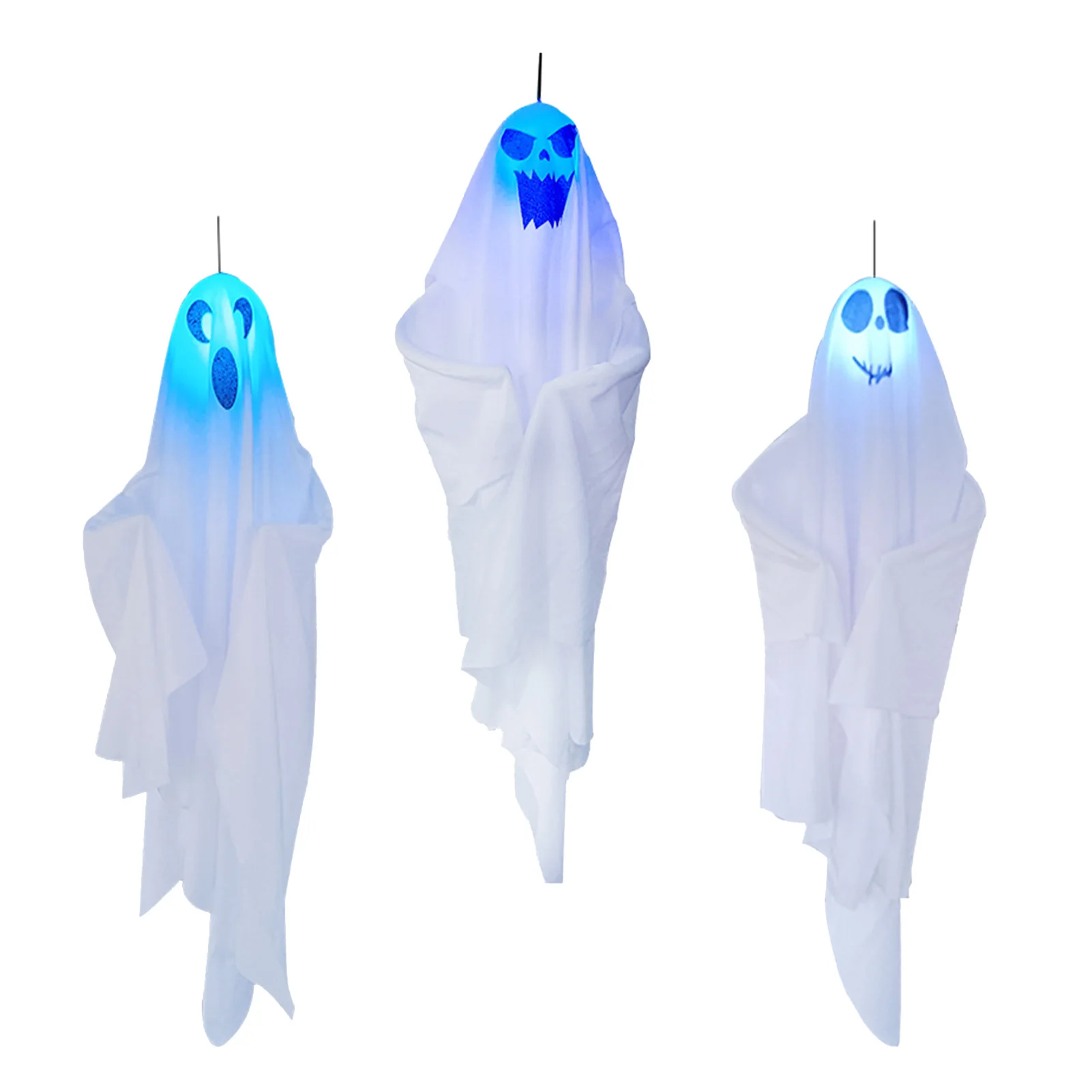 

3pcs Halloween Ghost Hanging Decorations Halloween Hanging Light Up White Flying Ghosts 27.5inch Tree Window Wall Ornament Scary