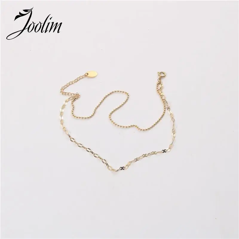 

Joolim Jewelry Wholesale No Fade Double Pendant Sparkle Anklet Waterproof Gold Jewelry