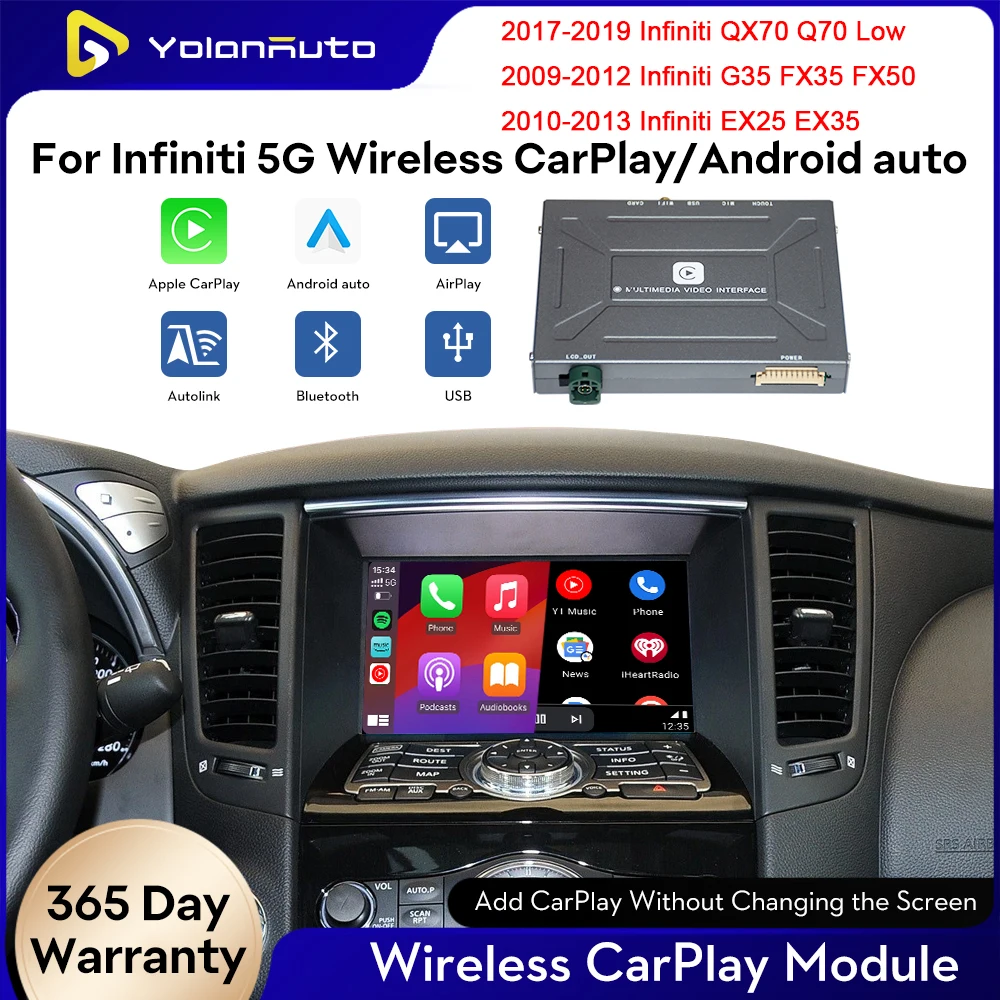 

YolanAuto Wireless Carplay Android Auto для Infiniti 2010-2019 QX70 Q70 G35 FX35 FX50 EX25 EX3 GPS-навигатор Mirror-LinYouTube