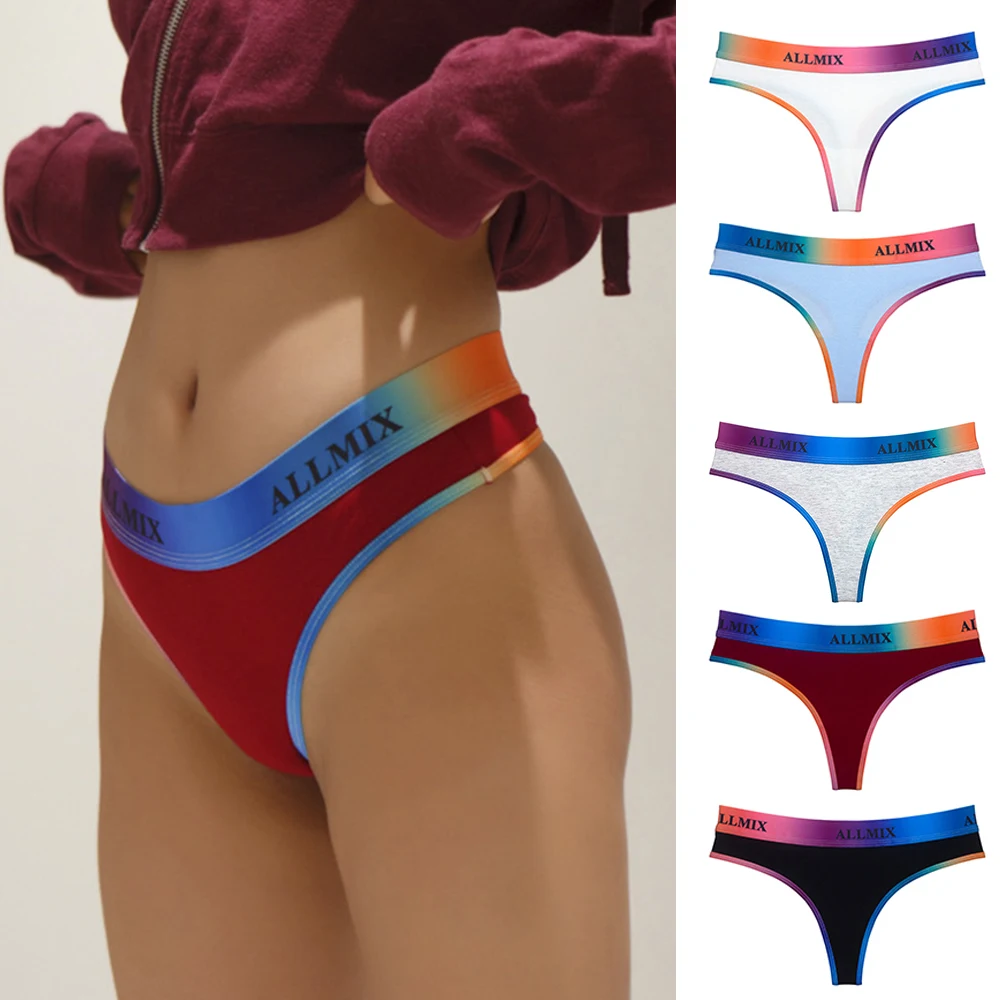 

Underwear G-string Briefs Lingerie Cotton Thongs Women Fitness Panties Seamless Fitness Sports Gradual Rainbow Letters