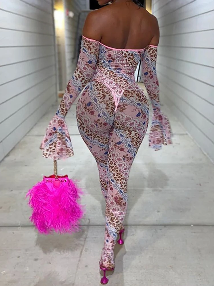 Комбинезон OMSJ женский с леопардовым принтом пикантный облегающий сетчатый боди