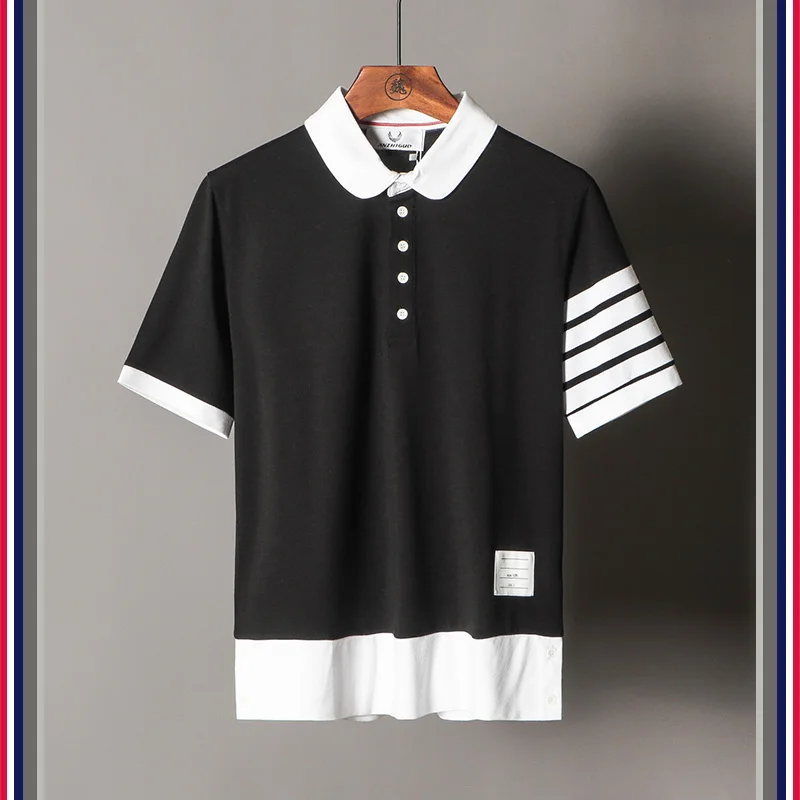 

High New Luxury 19ss Men Golden Embroidered striped Fashion Polo Shirts Shirt Hip Hop Skateboard Cotton Polos Top Tee #G28